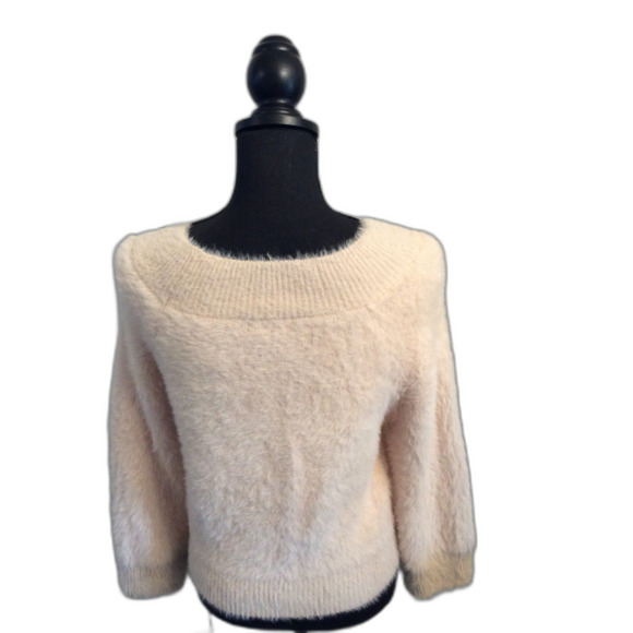 Mink Hair Blend Dark Cream fuzzy SOFT Sweater Main Strip Large L - Picture 5 of 5